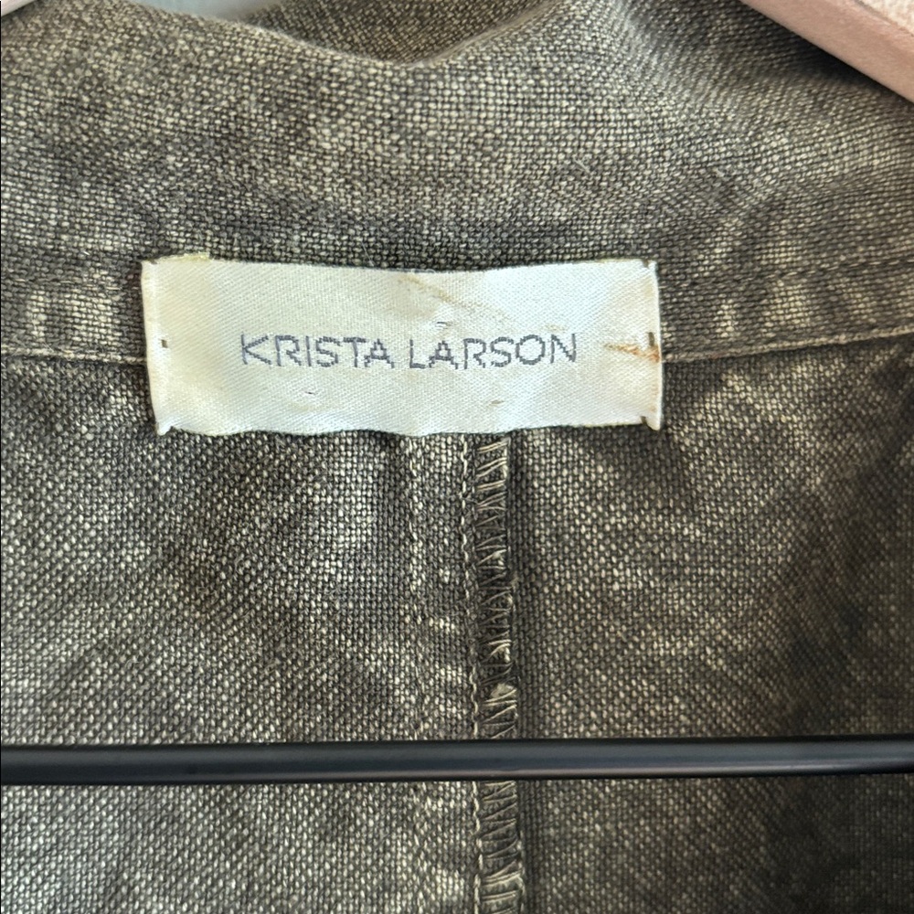 Krista Larson • 100% linen olive green acid wash army jacket - Picture 7 of 10